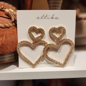 double heart crystal 18 k gold plated earrings